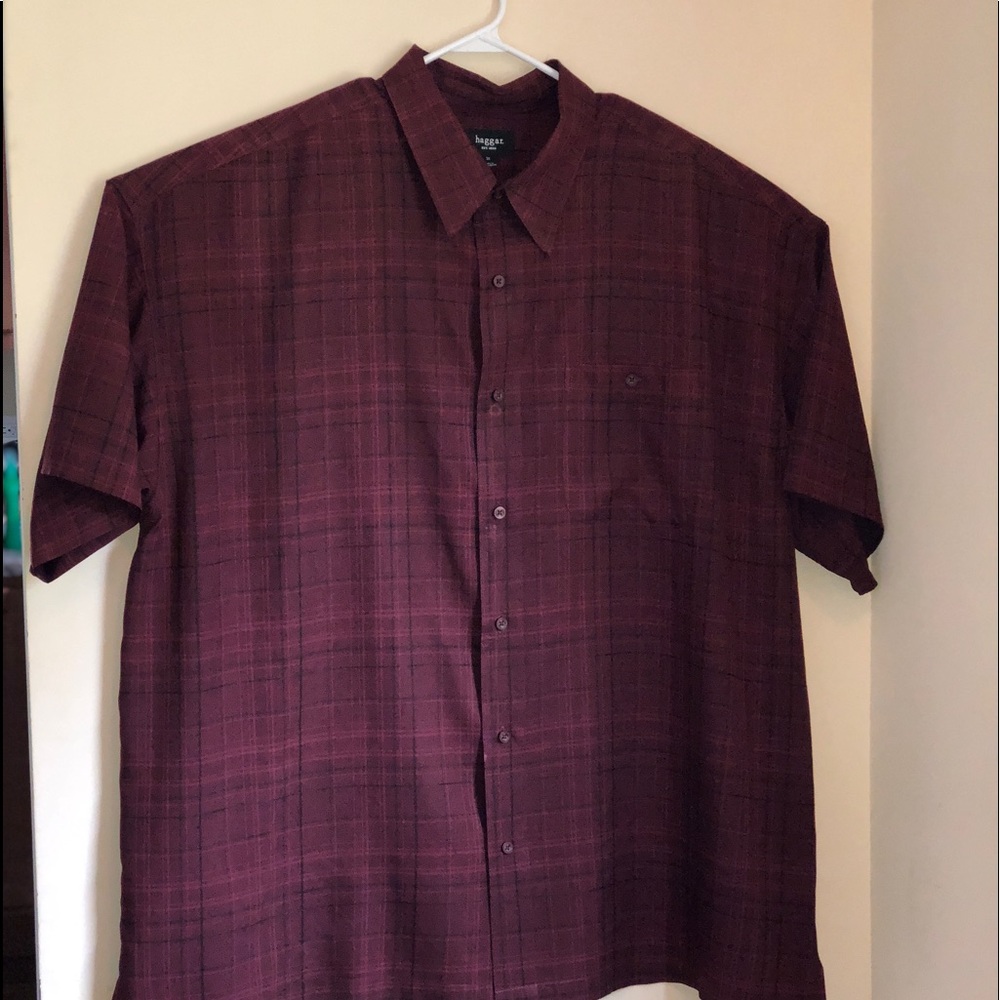 🌴Haggar 3XL Casual Red Wine Plaid SS Shirt